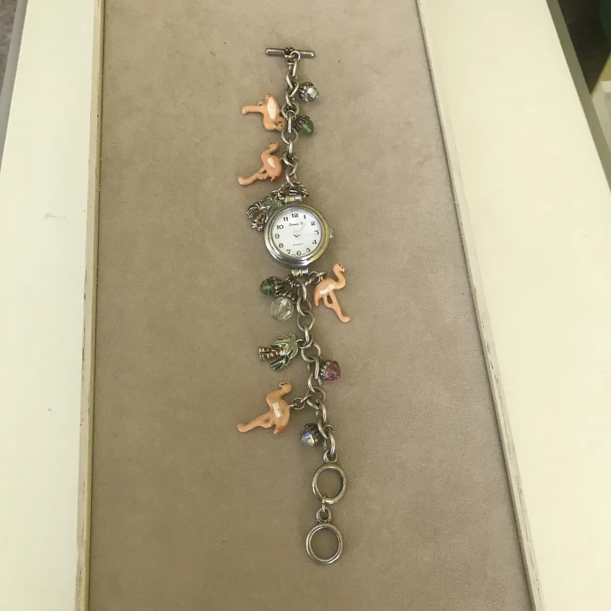 Vintage Jennie B Pink Flamingos Palmier Charms Silver Tone Ladies Watch 7"-7"1/2  | eBa... | eBay US