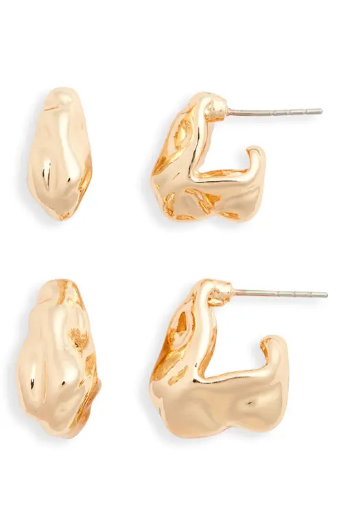 Open Edit Set of 2 Molten Squared Huggie Hoop Earrings in Gold at Nordstrom | Nordstrom