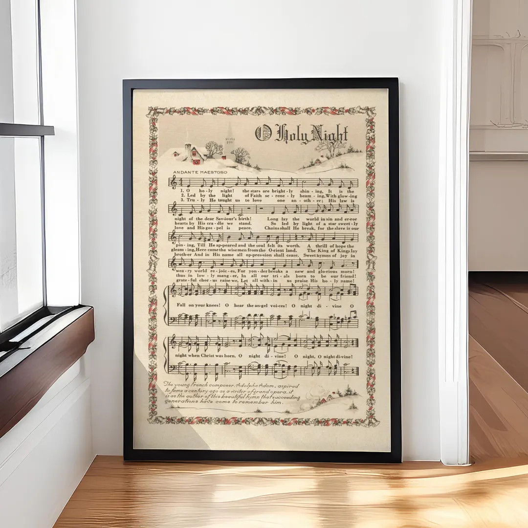 Holy Night Christmas Vintage - Christmas Carols Carroll Sheet Music Canvas Poster Wall Art Decor ... | Etsy (US)