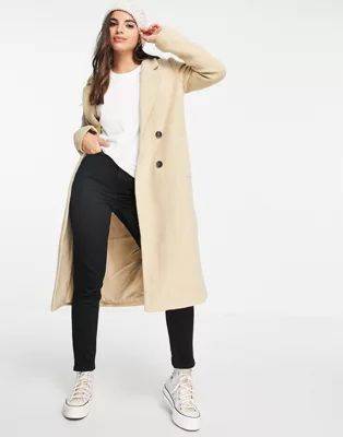 Monki Lou recycled longline tailored coat in beige | ASOS (Global)