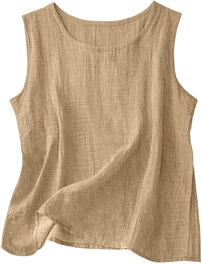 Cotton Linen Tank Tops for Women 2026 Summer Casual Comfy Sleeveless Linen Shirts Loose Lightweig... | Amazon (US)