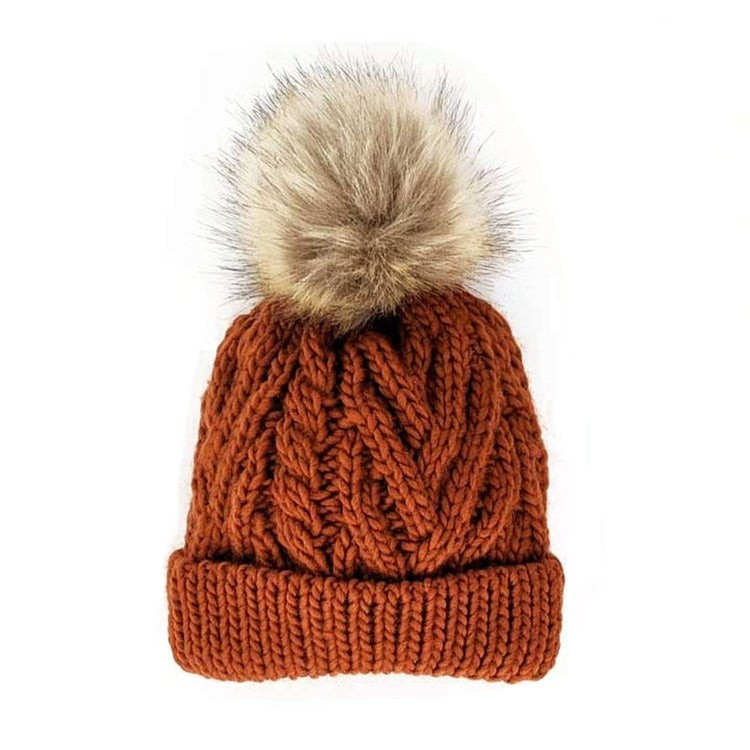 Cable Knit Pom Hat, Chili | SpearmintLOVE