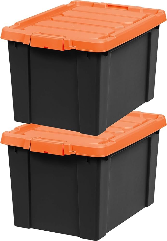 IRIS USA 19 Gallon Lockable Storage Totes with Lids, 2 Pack - Orange Lid, Heavy-Duty Durable Stac... | Amazon (US)