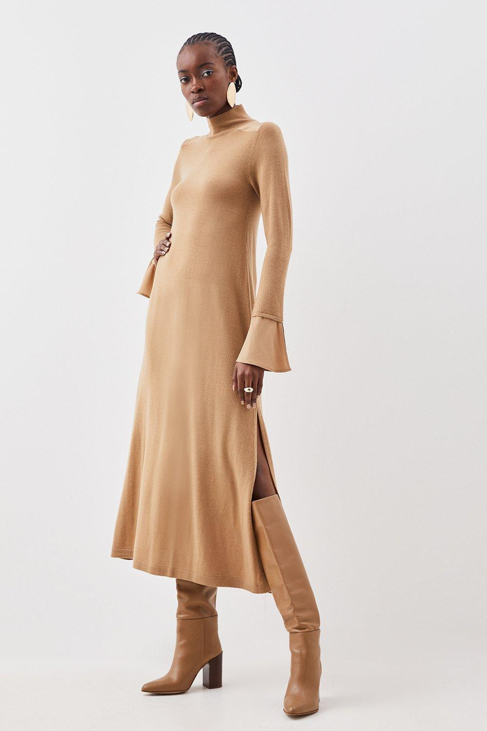 Merino Wool Silk Cuff Maxi Knit Dress | Karen Millen US