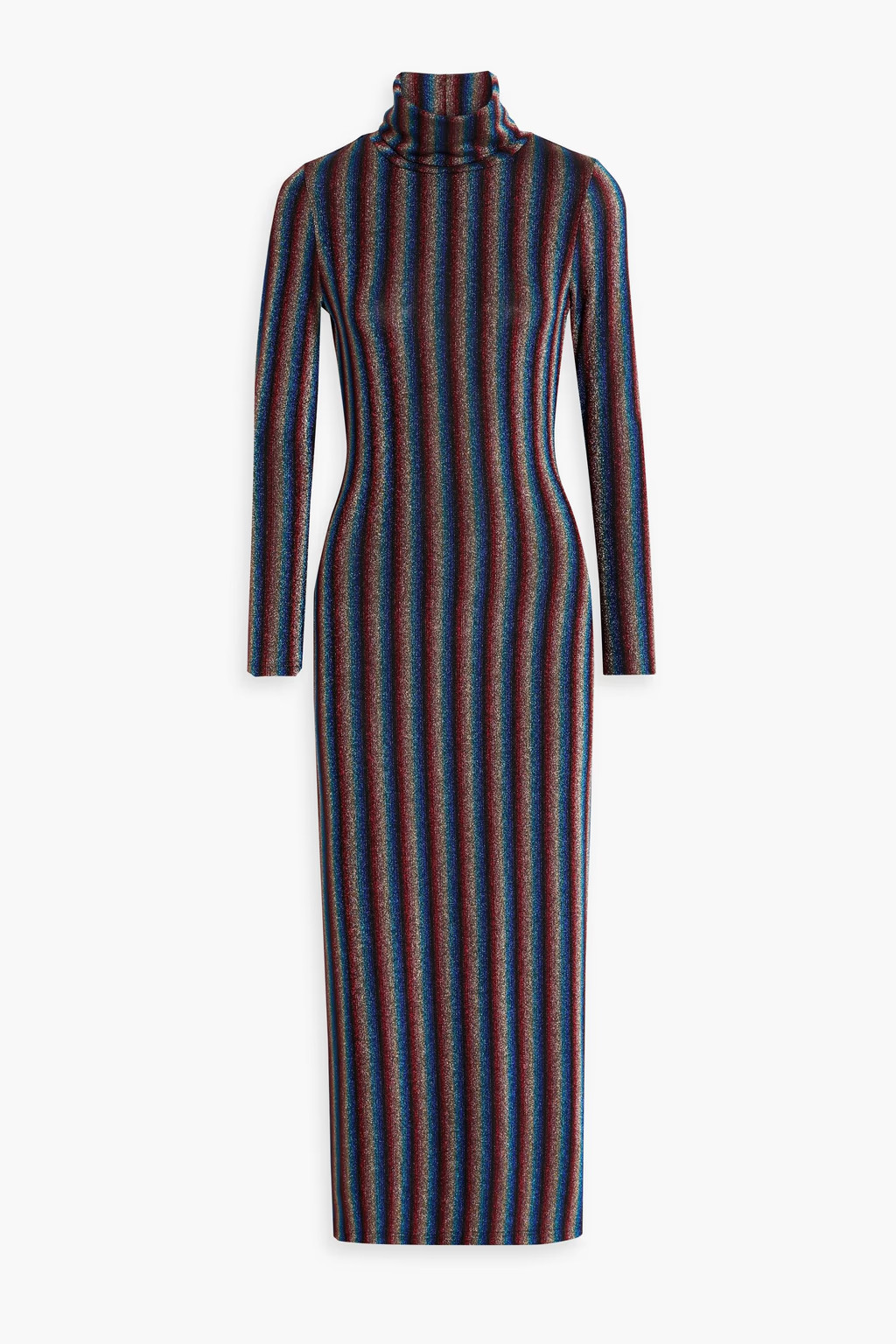 Fliss metallic striped stretch-knit turtleneck midi dress | The Outnet (US and CA)