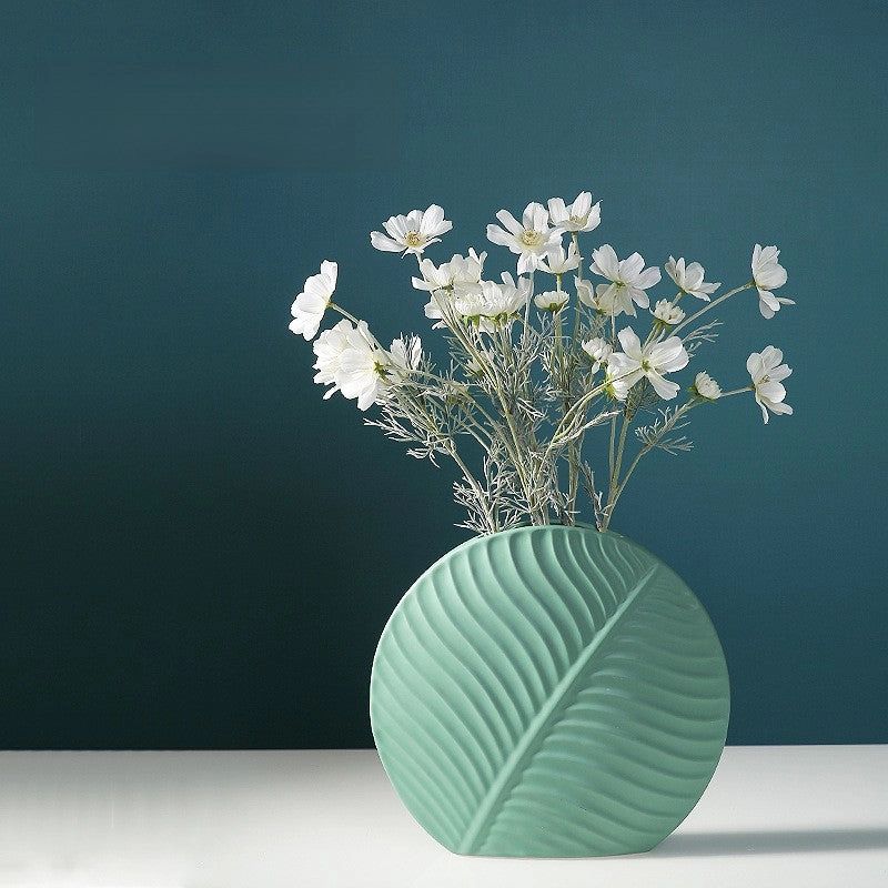 Palmleaf Round Ceramic Vase Seaweed Large | MyDeal - AU