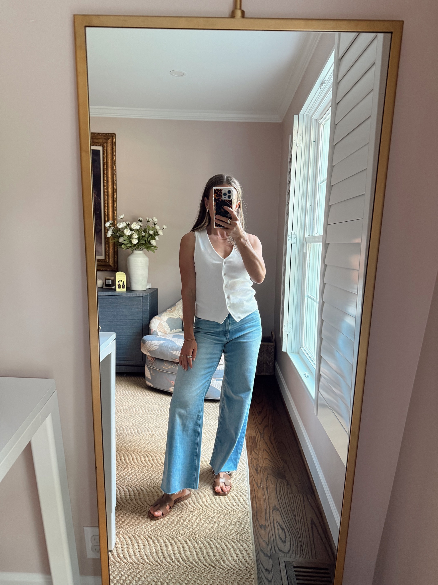 These wide leg jeans are sooo flattering. TTS. The vest is an elevated basic that transitions easily from summer to fall.

#LTKOver40 #LTKPetite