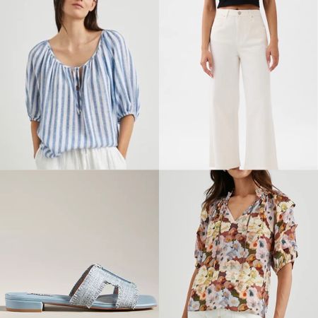 Cute top + white jeans = the perfect spring combo!! 

#springoutfit #springtops #sandals #traveloutfit #blouse 

#LTKover40 #LTKfindsunder100 #LTKstyletip