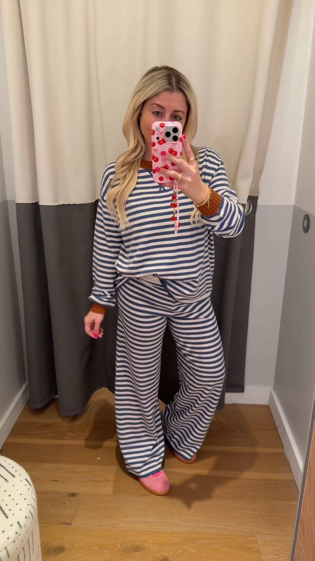 Cute and soft stripe matching set! 
Xs sweater 
Small trouser pants 
Adidas sneakers 
Gift idea 

#LTKootd
