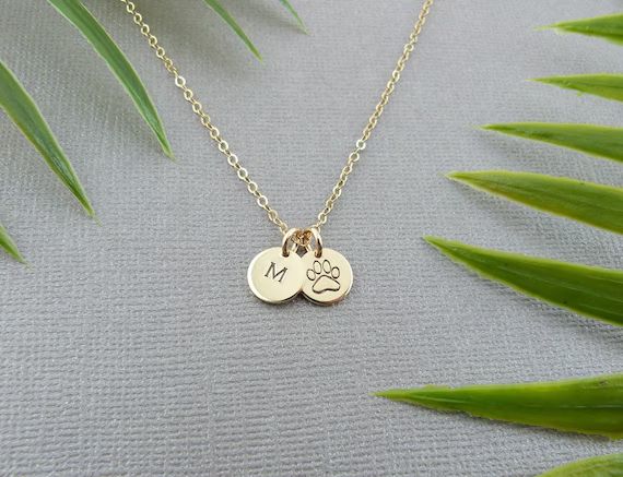 Dog Mom gift, Puppy Love Paw Necklace, Personalized Pet Initial Necklace, Tiny Rose Gold Disc, Gi... | Etsy (US)