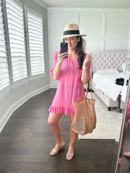 Swimsuit fashion inspo! 
Swimsuit cover up 
Amazon fashion 
Vacation look 
Beach travel bag - packable bag 
Mesh bag 
Cover up - tts 
Sandals tts 

All fit TTS small 

#LTKtravel #LTKswim #LTKSeasonal