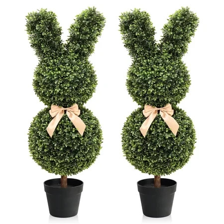 momoplant 2Pcs Artificial Rabbit Tree for Easter Decor 35inch Faux Bunny Shaped Boxwood Topiary for Porch, Outdoor & Indoor | Walmart (US)