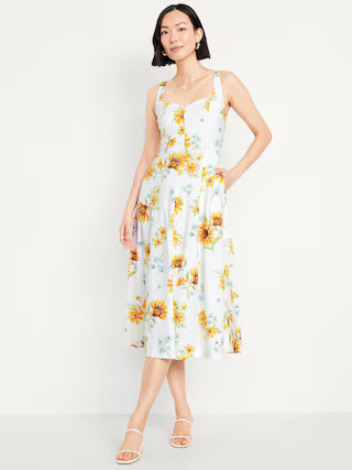 Fit & Flare Sleeveless Linen-Blend Midi Dress | Old Navy (US)