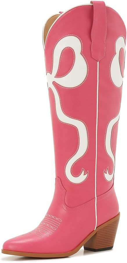 Bow Boots Cowgirl Knee-High Pink Cowboy Boots For Women | Amazon (US)