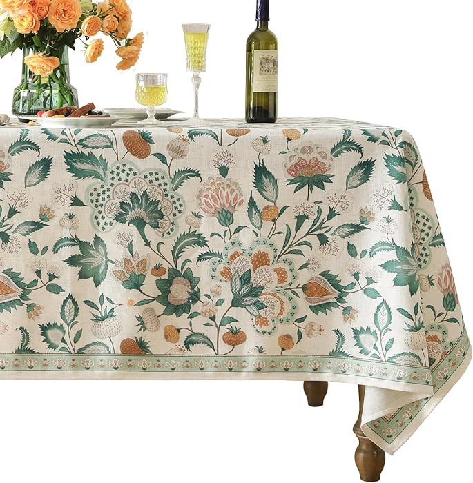 patdrea Designer Green Rectangle Table Cloth,Vintage Italian Floral Country Linen Breathable Tabl... | Amazon (US)