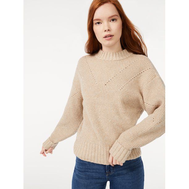 Free Assembly Women's Oversized Mock Neck Pointelle Sweater - Walmart.com | Walmart (US)