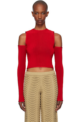 Red Quarter Shoulder Crop T-shirt | SSENSE