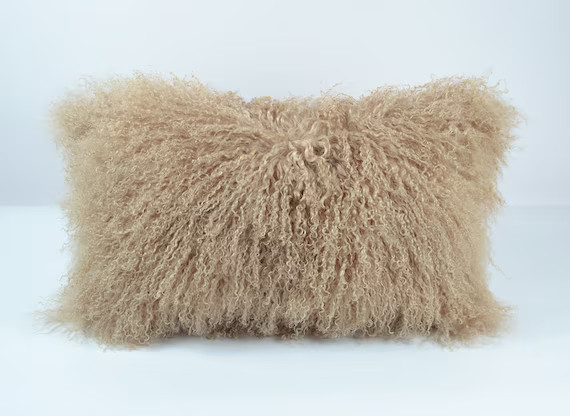 Tibetan lamb fur pillow Cover Mongolian lamb fur pillow -  Dark Beige -12"x 20" (30cm x 50cm) | Etsy (US)