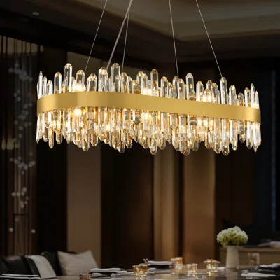Stith 16/20 - Light Dimmable Modern Kitchen Island Rectangle Chandelier With Crystal Accents | Wayfair North America