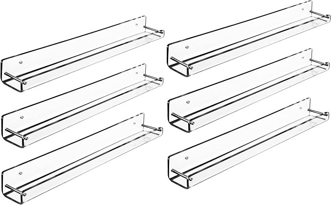 AMT 6 Pack Acrylic Floating Shelves, 15" L x 1.8" W, Clear Bathroom Wall Shelf, Bookshelves, Invi... | Amazon (US)