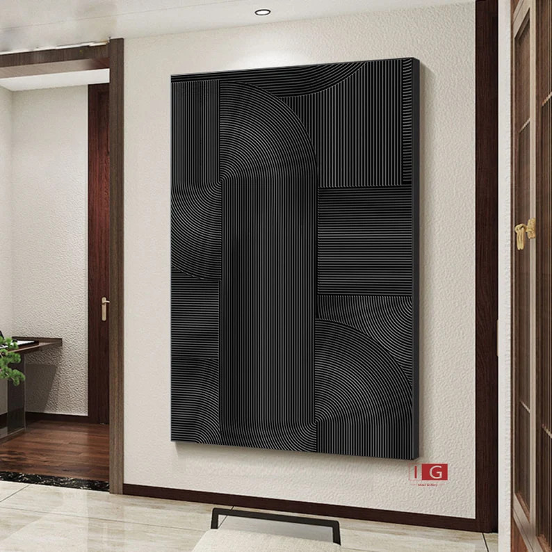 Black Wall Art Black Wall Decor Black Abstract Art Black 3D Textured Painting Black 3D Minimalist... | Etsy (US)