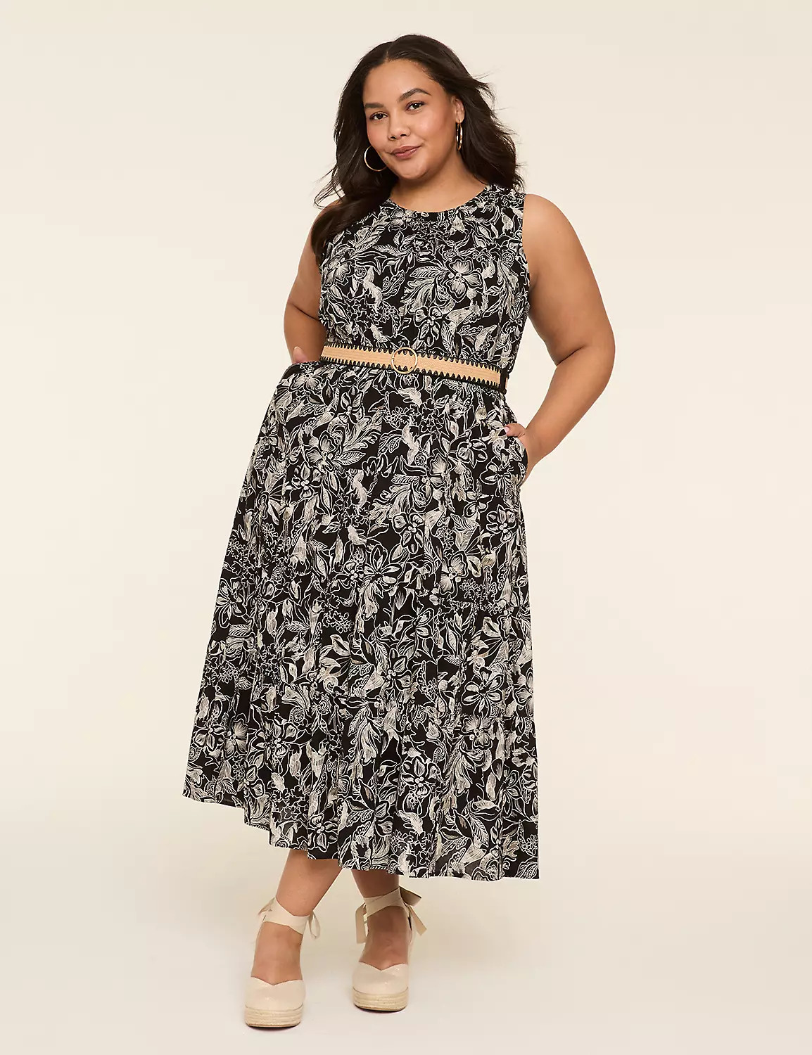 Shirred Scoop-Neck Tiered Maxi Dress | Lane Bryant (US)
