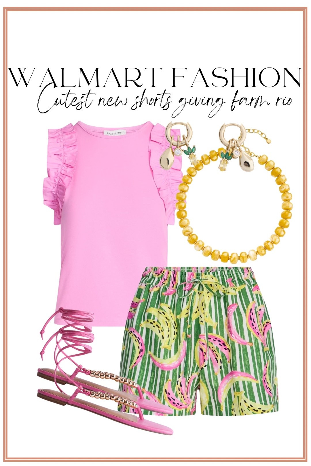 If you told me these adorable banana print shorts were designer, I’d believe you 😍🍌 This new Walmart fashion find is giving major Farm Rio vibes for a fraction of the price! Paired with the cutest ruffle sleeve top and pink lace-up sandals, this outfit is made for vacation days, brunch dates, and all the compliments.

✨ Fun tropical print
✨ Comfortable elastic waistband
✨ Affordable Walmart fashion
✨ Boutique-inspired style
✨ Perfect for vacation and summer outings

Who else is loving the colorful fruit print trend? 🍍💕

#WalmartFashion #WalmartFinds #FarmRioInspired #SummerOutfit #AffordableFashion #VacationStyle #TropicalPrint #WalmartStyle #FashionFinds #SummerWardrobe #ColorfulStyle #OOTD #BudgetFriendlyFashion #VacationOutfit #AffordableStyle

#LTKootd #LTKPetite