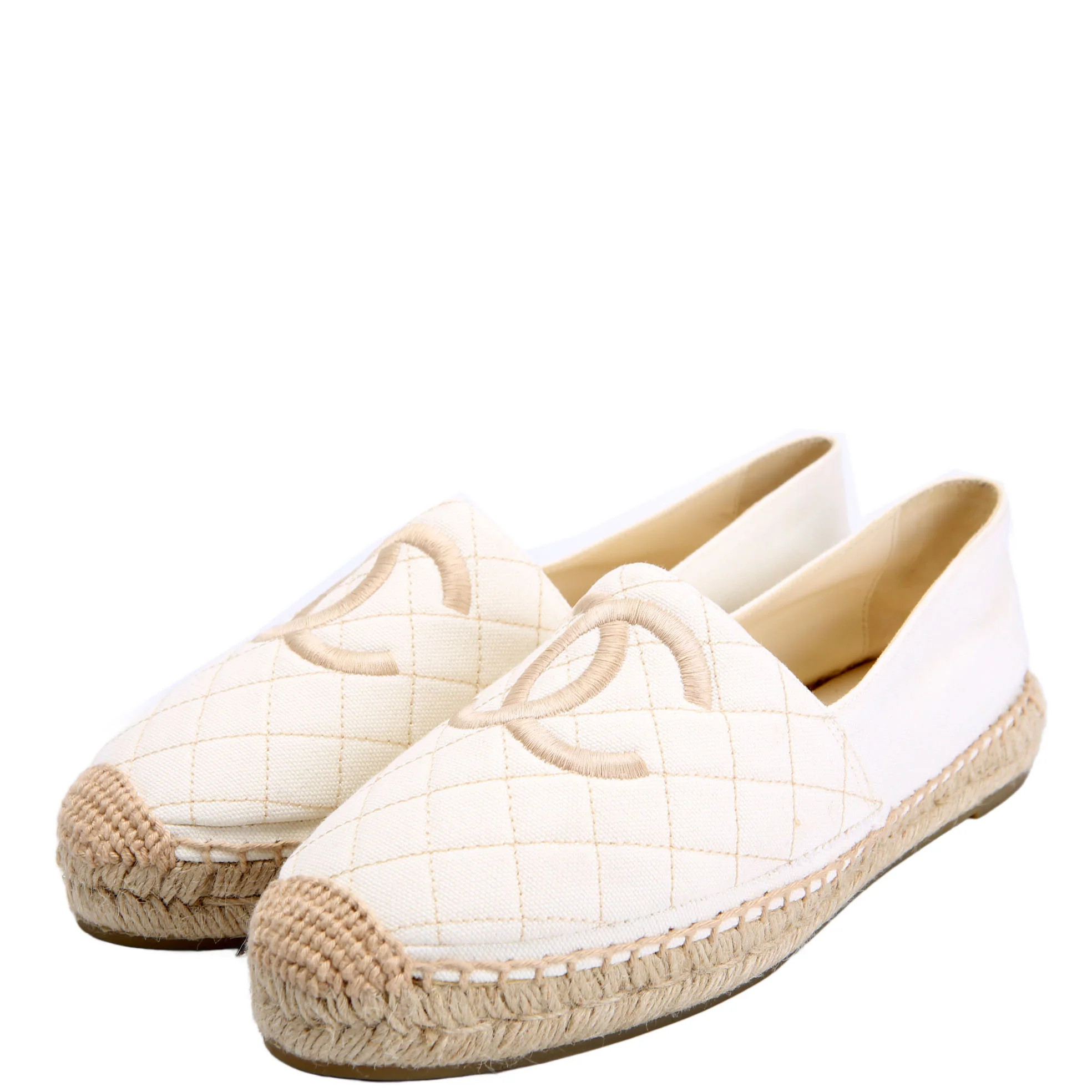 CC Quilted Espadrilles Size 40 White/Beige | Keeks Designer Handbags