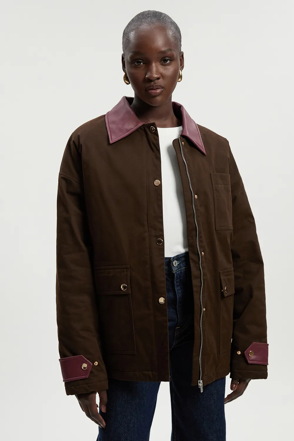 Quilted Contrast Collar Barn Jacket | Karen Millen UK + IE + DE + NL