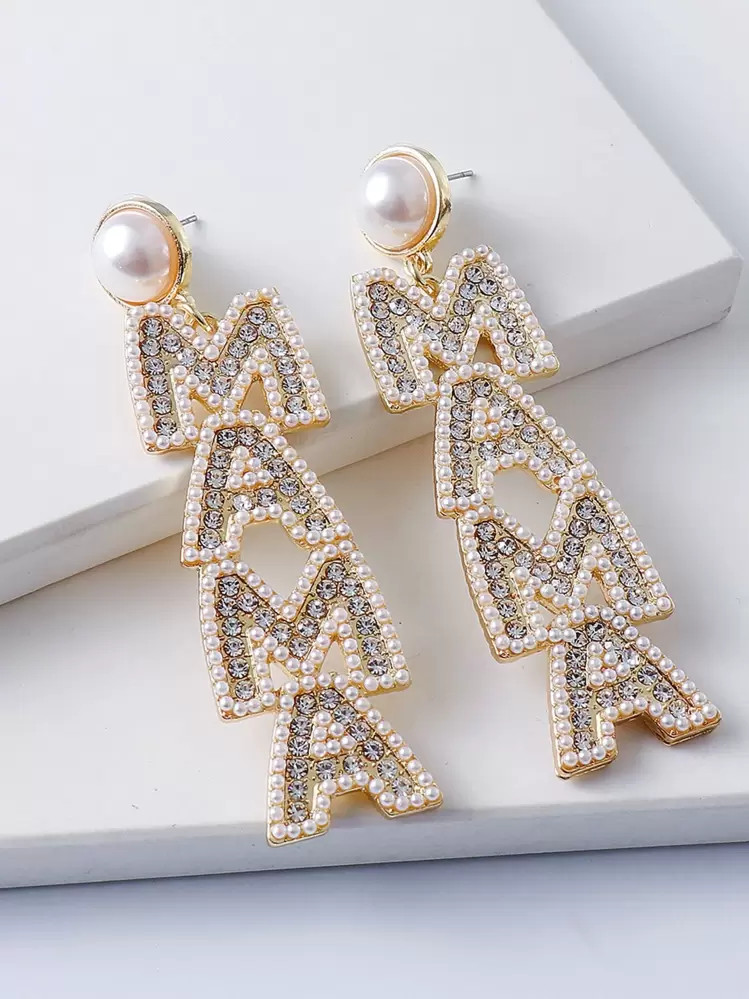 Juran Rhinestone Decor Letter Drop Earrings | SHEIN