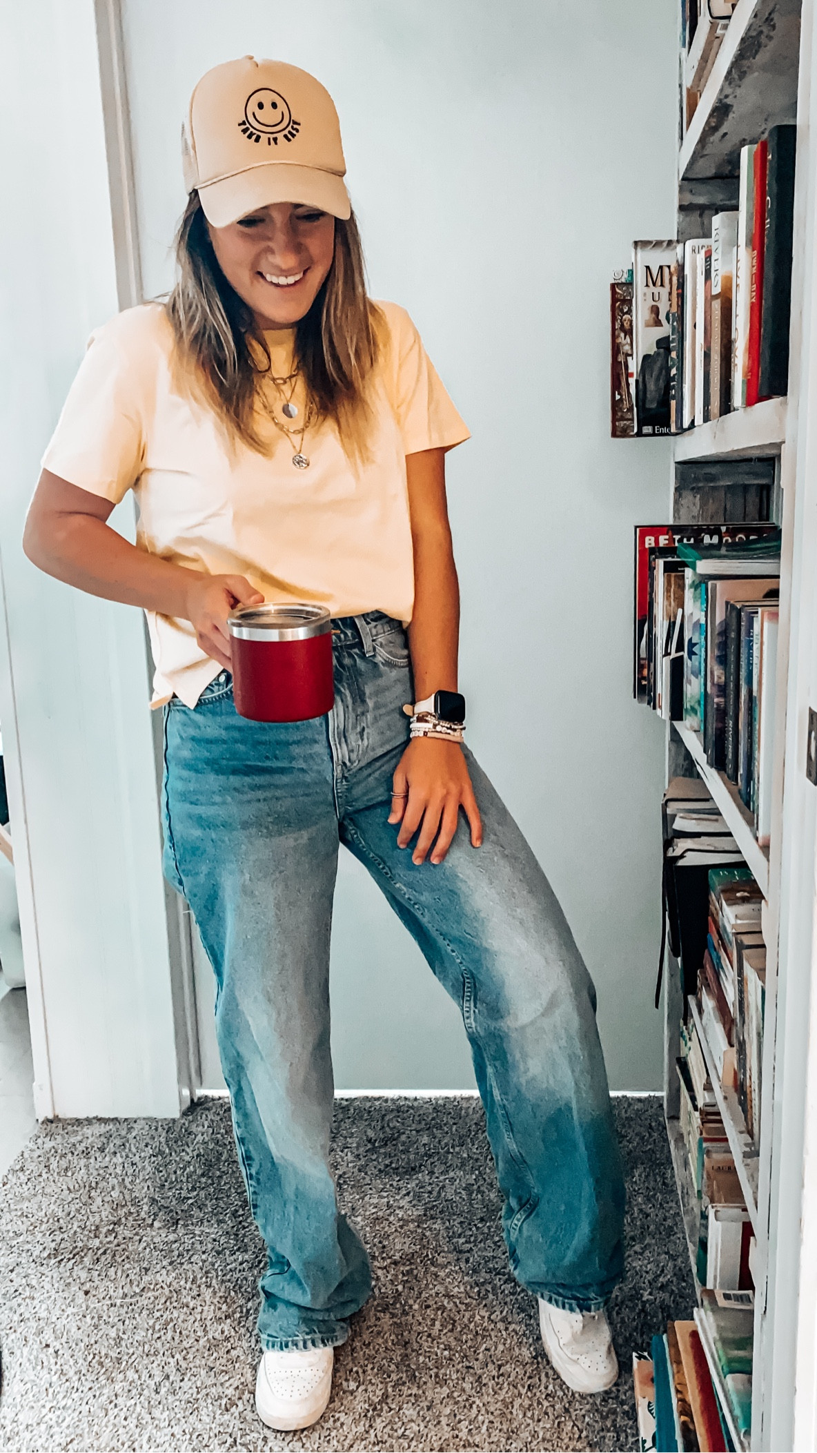 Jeans 
Straight jeans 
How to style straight jeans 
Baseball game 
Mom outfit 
Trucker hat 
Causal outfit 
Summer outfit 
Outfit for summer 
Outfit for baseball game 

#LTKstyletip