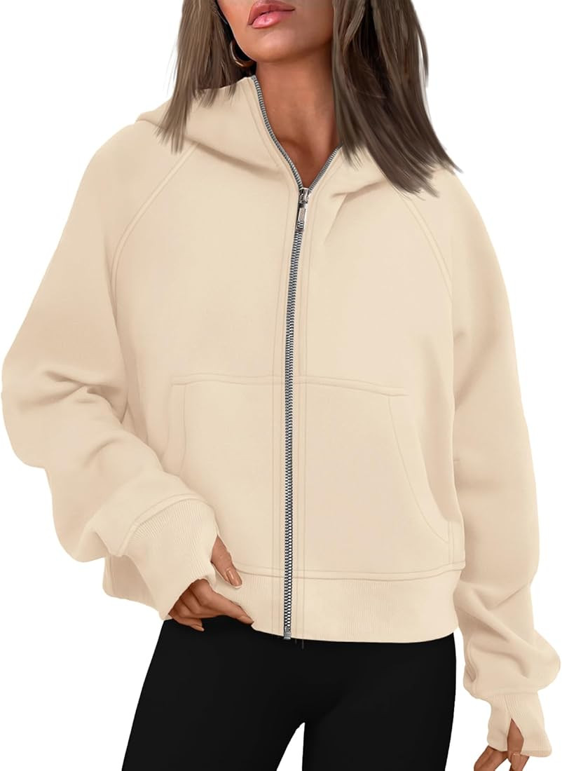 Womens Zip Up Cropped Hoodies Fleece Oversized Sweatshirts Full Zipper Jackets Y2k Fall Clothes 2... | Amazon (US)