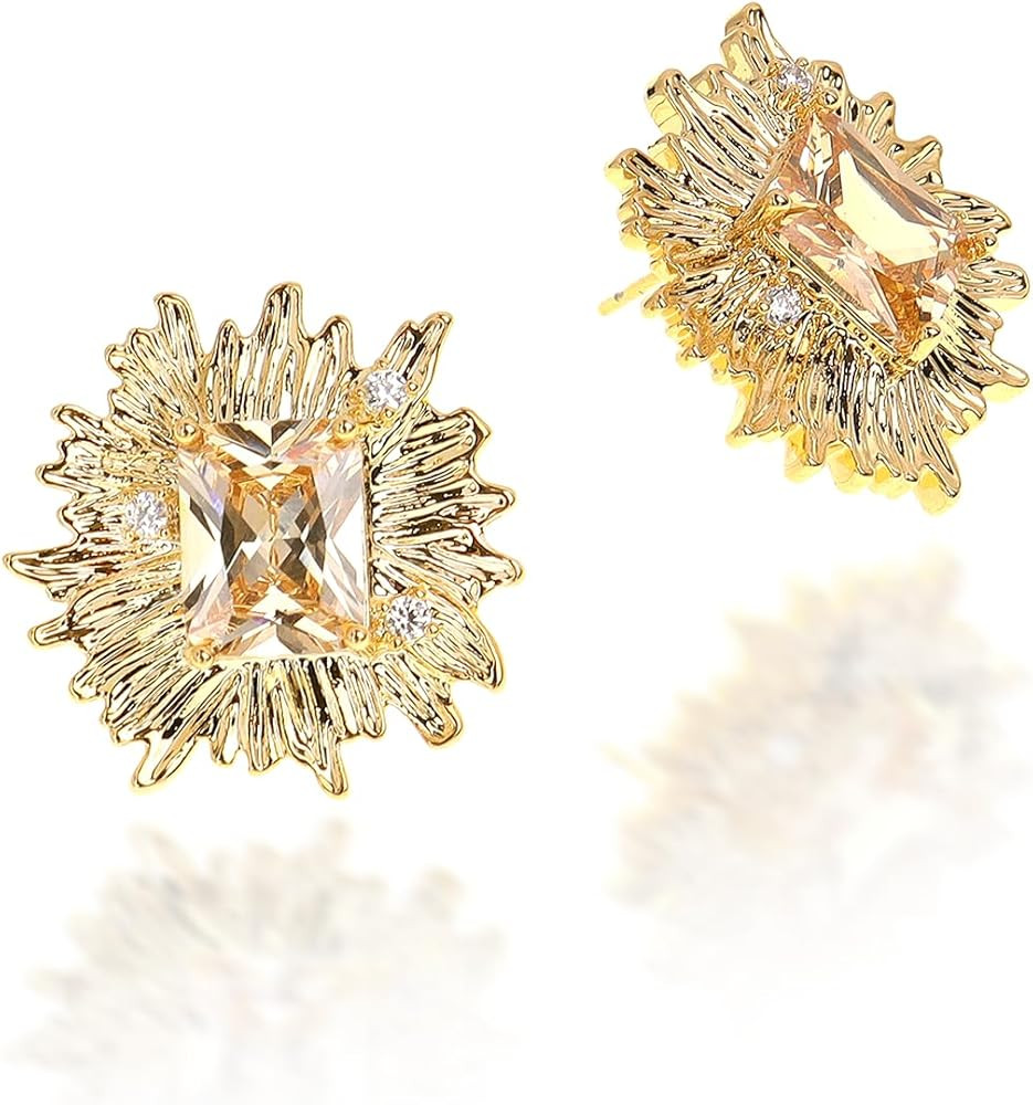 Sonateomber Large Gold Stud Earrings for Women, Statement Chunky Pearl Crystal Cubic Zirconia Wed... | Amazon (US)