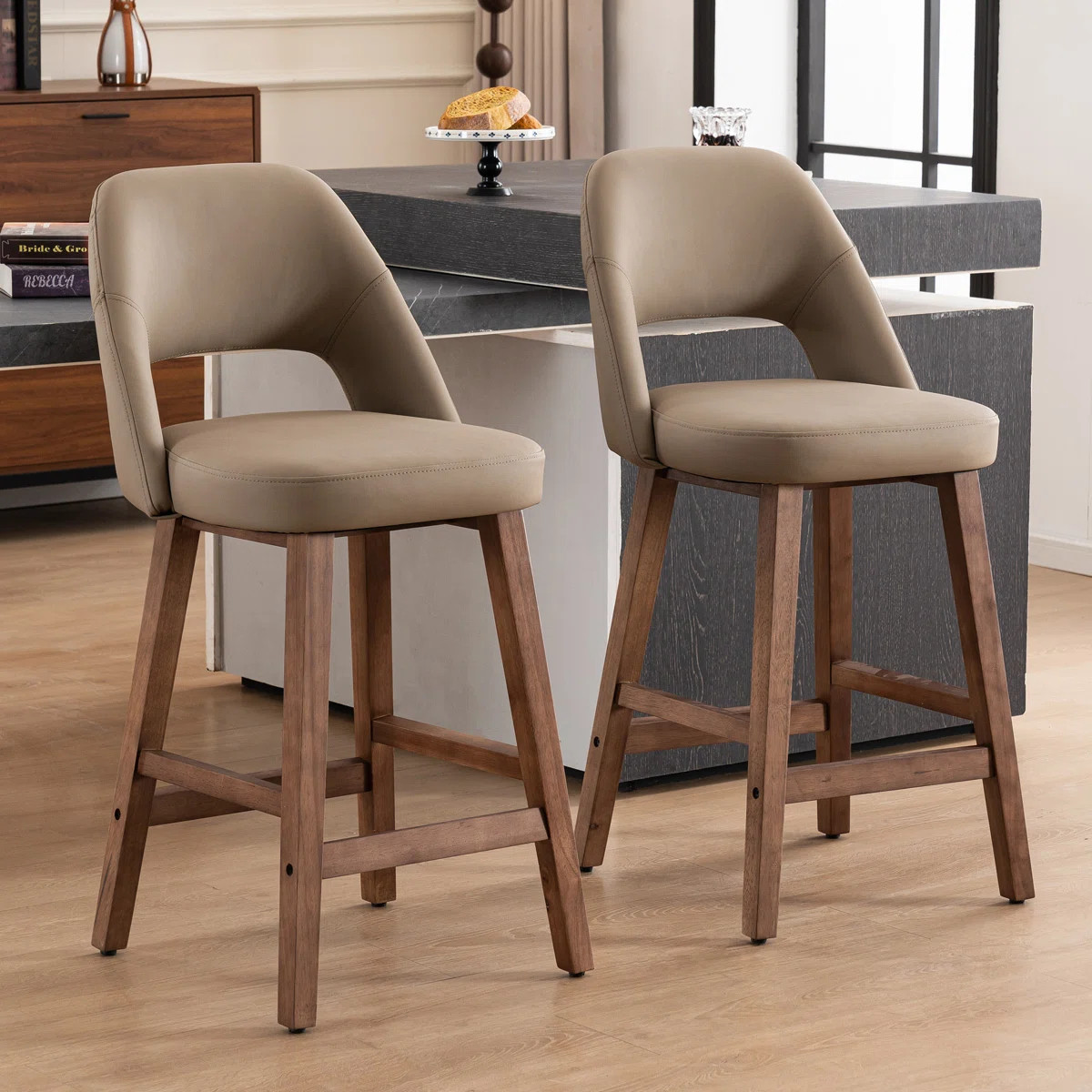Upholstered Boucle Fabric Counter Stools, Armless Barstools With Wooden Legs For Kitchen Island B... | Wayfair North America