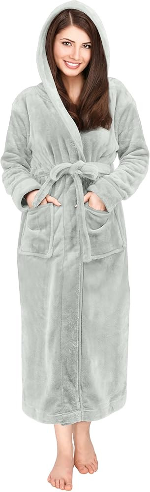 NY Threads Womens Fleece Hooded Bathrobe Plush Long Spa Robe | Amazon (US)