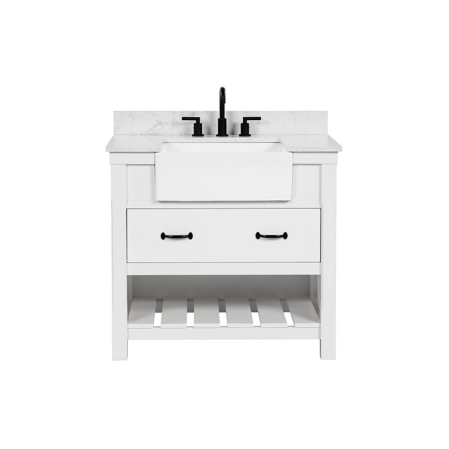 allen + roth Briar 36-in Carrara White Farmhouse Single Sink Bathroom Vanity with White Engineere... | Lowe's
