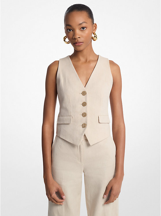 Linen and Cotton Twill Vest | Michael Kors US