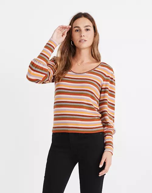 Striped Puff-Sleeve Scoopneck Top | Madewell