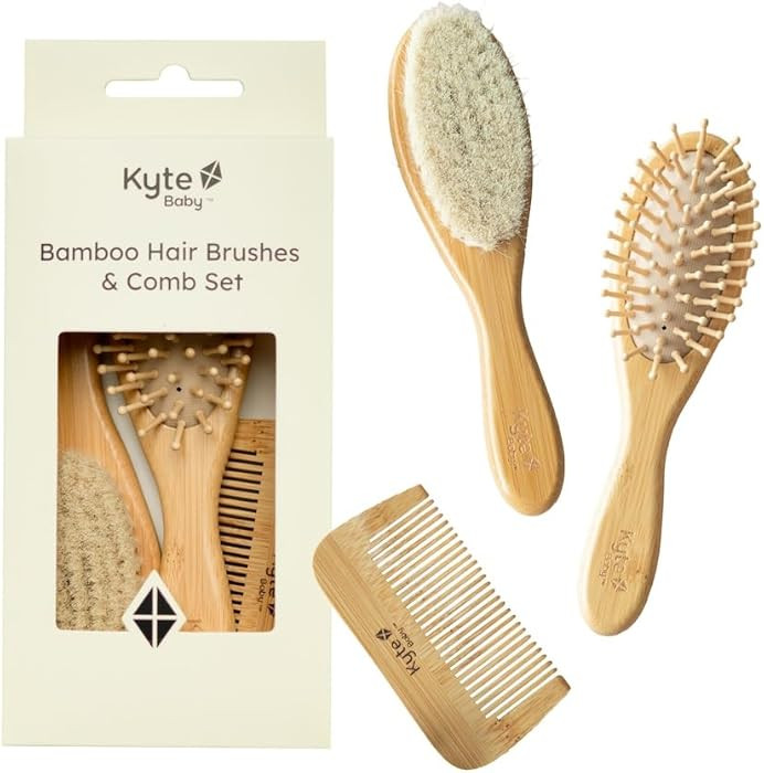 Kyte BABY Bamboo 3-Piece Brush Set - 1 Goat Hair Brush, 1 Wooden Bristle Brush and 1 Bamboo Comb | Amazon (US)