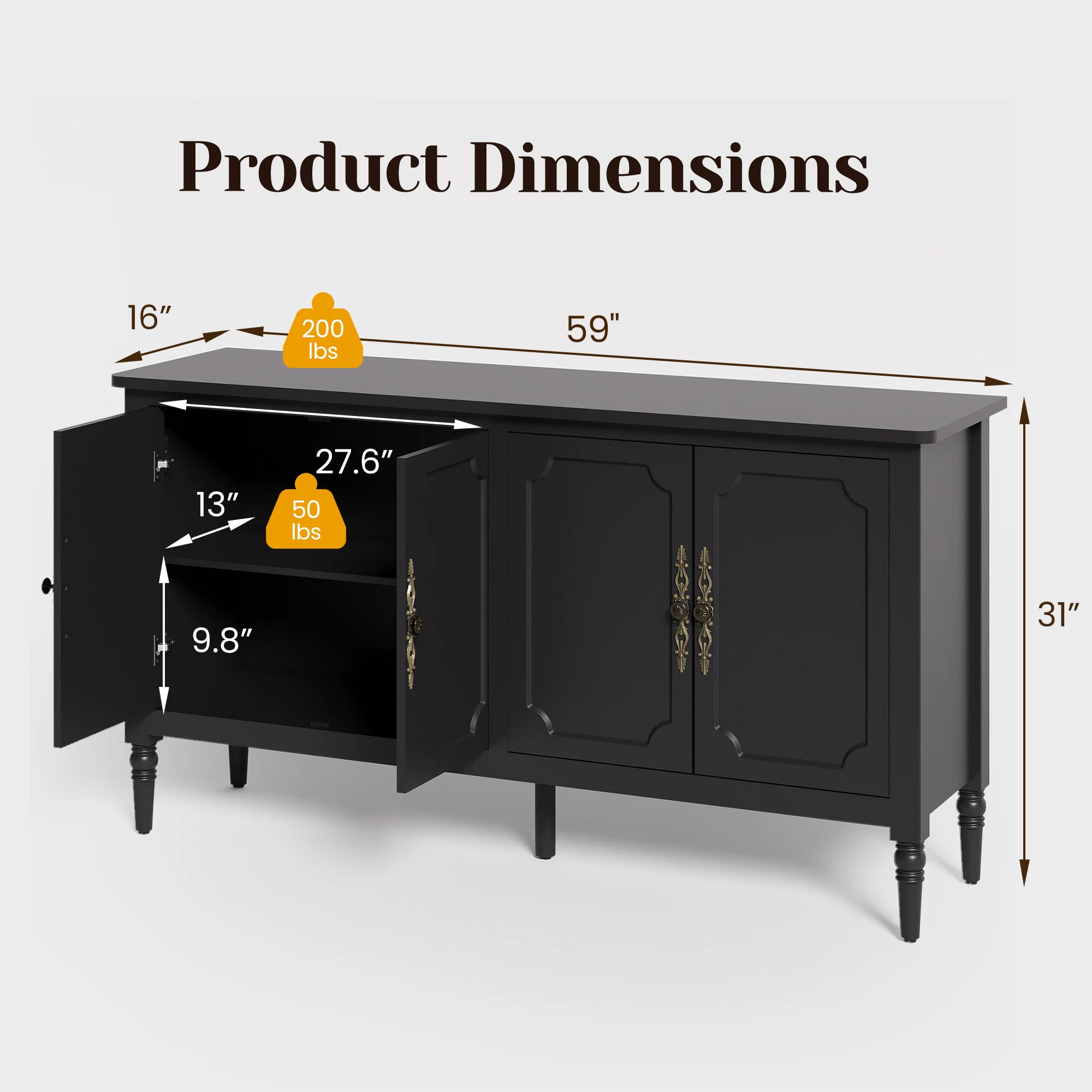 59" Accent Storage Cabinet with 4 Doors & Adjustable Shelves | Bed Bath & Beyond