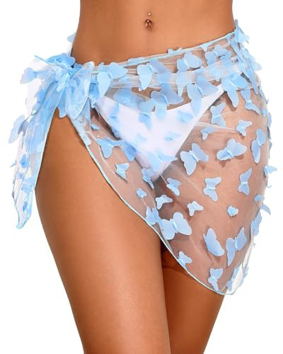 Holipick Sarong Cover Up Wrap Skirt Bathing Suit Sheer Swimsuit Sarong for Beach Chiffon Coverup Blue | Amazon (US)