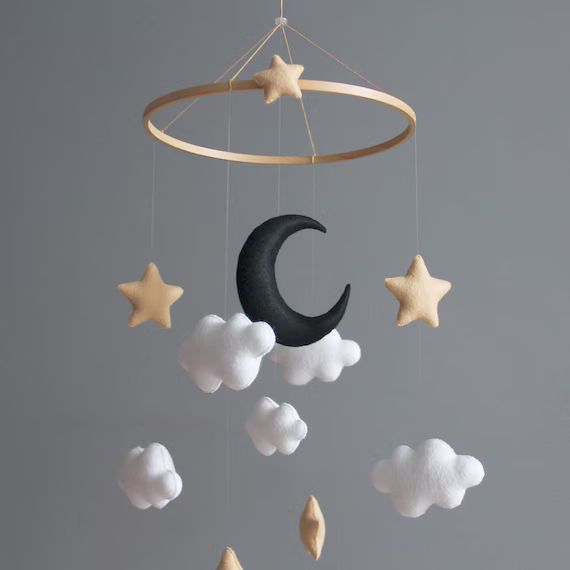 Baby mobile Moon nursery Minimalist nursery Monochrome nursery Black and white baby mobile Moon a... | Etsy (US)