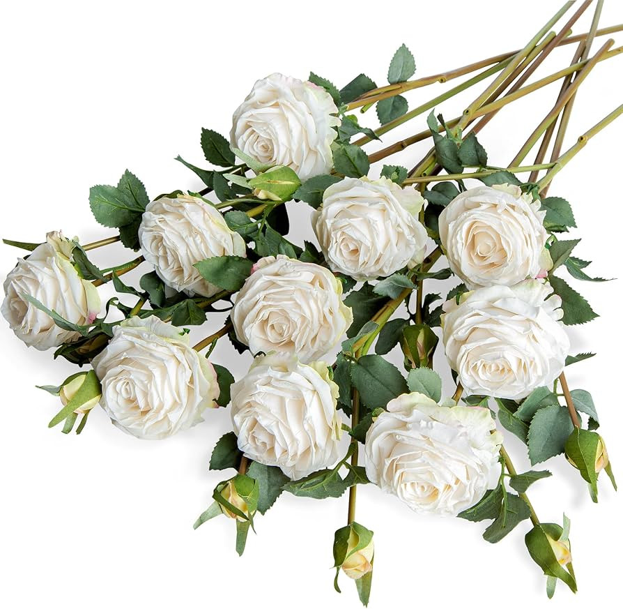 XONOR Artificial Rose Flowers Realistic Silk Burnt Edge Vintage Rose with Long Stem for Home Brid... | Amazon (US)