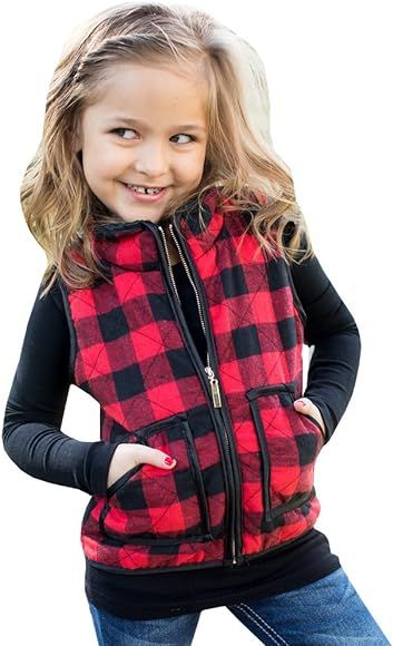 Ivay Girls Buffalo Cotton Plaid Quilted Vest Cute Puff Lined Gilet | Amazon (US)