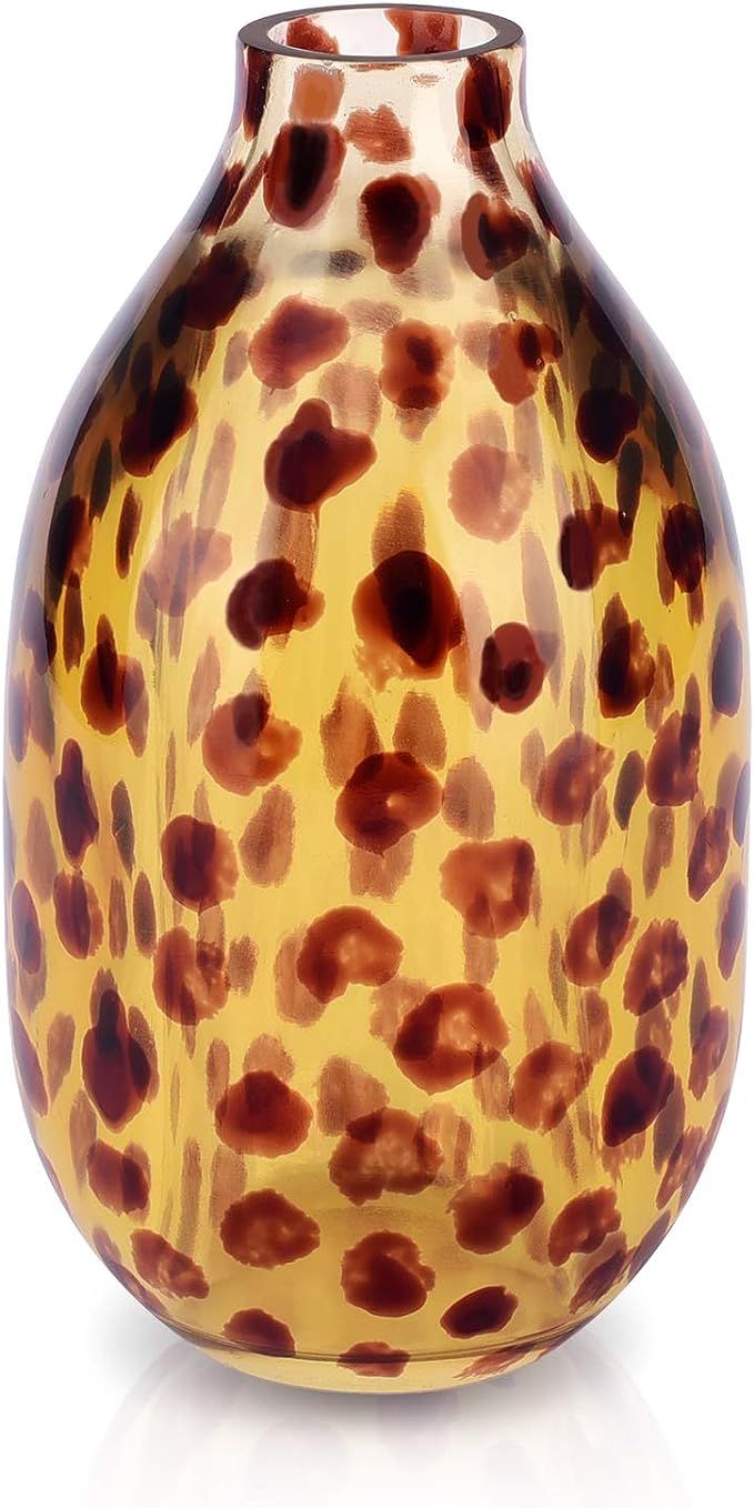 Hand Blown Leopard Vase, 7.5 Inch Crystal Resin Vases for Flowers, Unique Home Decor/ Kitchen/ Of... | Amazon (US)