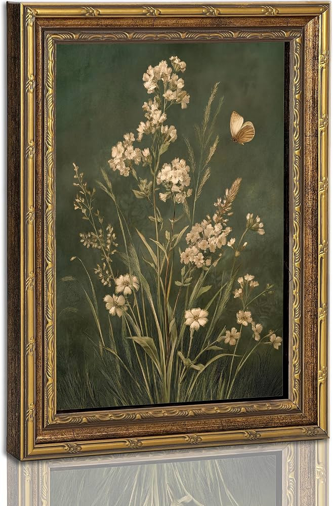 Vintage Gold Framed Dark Green Wildflower Wall Art, 12 x 16 in | Amazon (US)