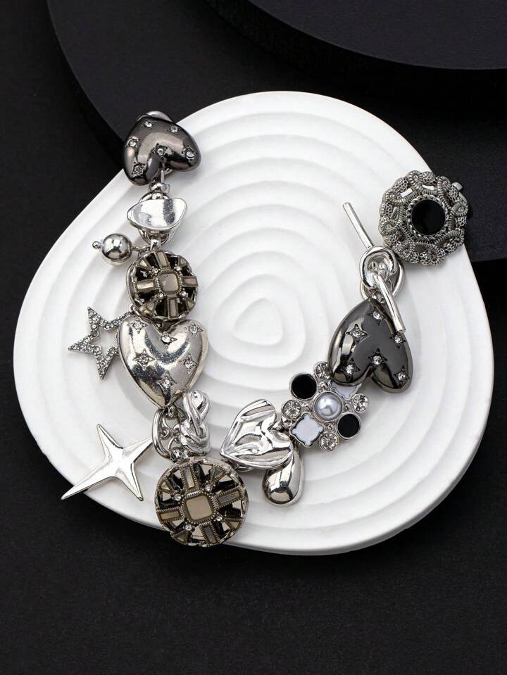 1pc Vintage Heavy Industry Hip-Hop Punk Style Chains With Heart, Flower And Star Pendants, Party ... | SHEIN