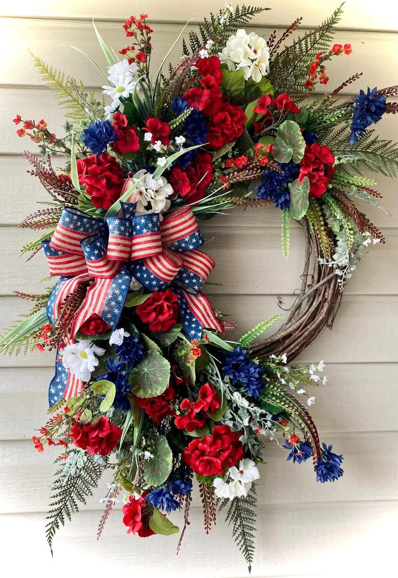 30x24 Patriotic Summer Wreath, Fourth of July Wreath, Front Door Wreath, Large Wreath, Red White ... | Etsy (US)