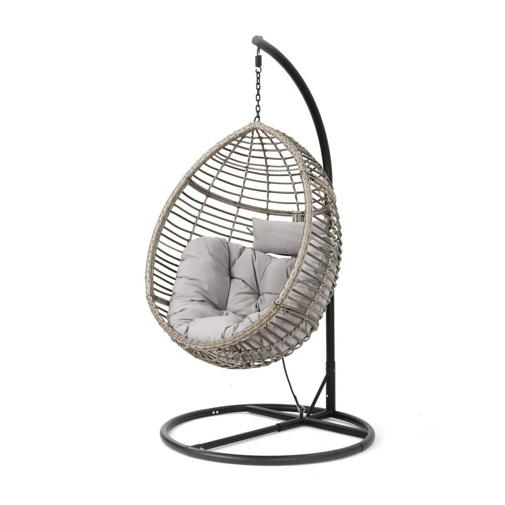 Noble House Black Steel Egg-Shaped Patio Swing with Gray Cushion | The Home Depot