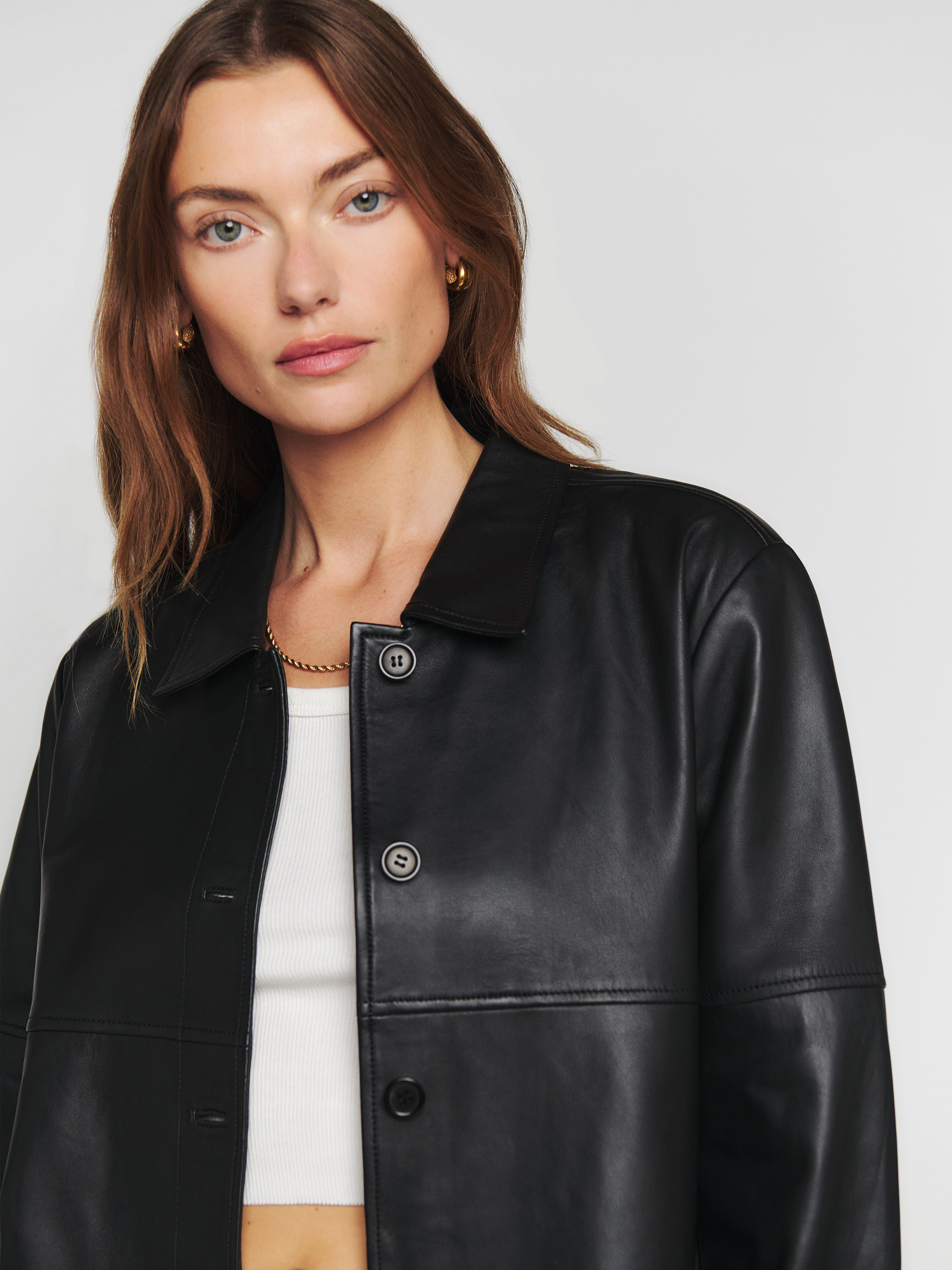 Veda Mercer Leather Shirt Jacket | Reformation (Global)